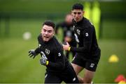 10 October 2019; Aaron Connolly and Callum O'Dowda, right, during a Republic of Ireland training session at the FAI National Training Centre in Abbotstown, Dublin. Photo by Stephen McCarthy/Sportsfile