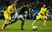 8 October 2019; Rianna Jarrett of Republic of Ireland in action against Iryna Sanina of Ukraine during the UEFA Women's 2021 European Championships qualifier match between Republic of Ireland and Ukraine at Tallaght Stadium in Dublin. Photo by Eóin Noonan/Sportsfile