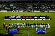 8 October 2019; Both teams line up for the playing of the National Anthems ahead of the UEFA Women's 2021 European Championships qualifier match between Republic of Ireland and Ukraine at Tallaght Stadium in Dublin. Photo by Eóin Noonan/Sportsfile