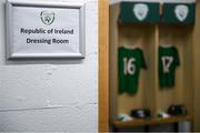 10 October 2019; Republic of Ireland dressing room ahead of the UEFA European U21 Championship Qualifier Group 1 match between Republic of Ireland and Italy at Tallaght Stadium in Tallaght, Dublin. Photo by Eóin Noonan/Sportsfile