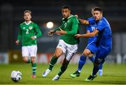 10 October 2019; Adam Idah of Republic of Ireland in action against Riccardo Marchizza of Italy during the UEFA European U21 Championship Qualifier Group 1 match between Republic of Ireland and Italy at Tallaght Stadium in Tallaght, Dublin. Photo by Eóin Noonan/Sportsfile