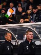 10 October 2019; Republic of Ireland head coach Stephen Kenny, right, and Republic of Ireland assistant coach Jim Crawford prior to the UEFA European U21 Championship Qualifier Group 1 match between Republic of Ireland and Italy at Tallaght Stadium in Tallaght, Dublin. Photo by Eóin Noonan/Sportsfile