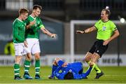 10 October 2019; Connor Ronan, left, and Jayson Molumby of Republic of Ireland during a coming together with Sandro Tonali of Italy during the UEFA European U21 Championship Qualifier Group 1 match between Republic of Ireland and Italy at Tallaght Stadium in Tallaght, Dublin. Photo by Eóin Noonan/Sportsfile