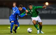 10 October 2019; Adam Idah of Republic of Ireland in action against Enrico Del Prato of Italy during the UEFA European U21 Championship Qualifier Group 1 match between Republic of Ireland and Italy at Tallaght Stadium in Tallaght, Dublin. Photo by Sam Barnes/Sportsfile