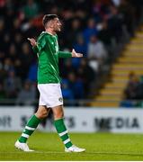 10 October 2019; Troy Parrott of Republic of Ireland after being shown a red card by referee Sascha Stegemann during the UEFA European U21 Championship Qualifier Group 1 match between Republic of Ireland and Italy at Tallaght Stadium in Tallaght, Dublin. Photo by Eóin Noonan/Sportsfile