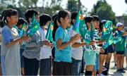 11 October 2019; Students look on during a visit by the Ireland rugby squad to Kasuga Elementary School in Kusaga, Fukuoka, Japan. Photo by Brendan Moran/Sportsfile