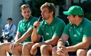 11 October 2019; Jordi Murphy answers questions posed by students during a visit by the Ireland rugby squad to Kasuga Elementary School in Kusaga, Fukuoka, Japan. Photo by Brendan Moran/Sportsfile