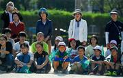 11 October 2019; Students and parents look on during a visit by the Ireland rugby squad to Kasuga Elementary School in Kusaga, Fukuoka, Japan. Photo by Brendan Moran/Sportsfile