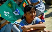 11 October 2019; A student during a visit by the Ireland rugby squad to Kasuga Elementary School in Kusaga, Fukuoka, Japan. Photo by Brendan Moran/Sportsfile