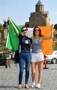 11 October 2019; Republic of Ireland supporters Rebecca Lynch, left, from Ballaghaderreen, Roscommon, and Pauline Madden, from Ballyhaunis, Mayo, in Tbilisi, Georgia, ahead of their side's UEFA EURO2020 Qualifier against Georgia. Photo by Seb Daly/Sportsfile
