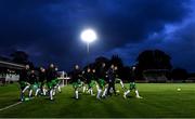 4 October 2019; Cabinteely players warm-up before the SSE Airtricity League First Division Promotion / Relegation Play-Off Series First Leg match between Cabinteely and Longford Town at Stradbrook Road in Blackrock, Dublin. Photo by Piaras Ó Mídheach/Sportsfile
