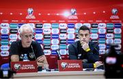 11 October 2019; Republic of Ireland manager Mick McCarthy, left, with Seamus Coleman during a Republic of Ireland press conference at the Boris Paichadze Erovnuli Stadium in Tbilisi, Georgia. Photo by Stephen McCarthy/Sportsfile