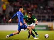10 October 2019; Jayson Molumby of Republic of Ireland is tackled by Alessandro Bastoni of Italy during the UEFA European U21 Championship Qualifier Group 1 match between Republic of Ireland and Italy at Tallaght Stadium in Tallaght, Dublin. Photo by Eóin Noonan/Sportsfile