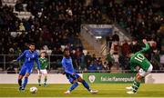 10 October 2019; Troy Parrott of Republic of Ireland has a shot on goal saved by Marco Carnesecchi of Italy during the UEFA European U21 Championship Qualifier Group 1 match between Republic of Ireland and Italy at Tallaght Stadium in Tallaght, Dublin. Photo by Eóin Noonan/Sportsfile