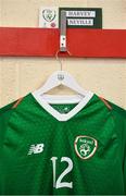 11 October 2019; A view of the shirt assigned to Harvey Neville of Republic of Ireland in the dressing room ahead of the Under-19 International Friendly match between Republic of Ireland and Denmark at The Showgrounds in Sligo. Photo by Sam Barnes/Sportsfile