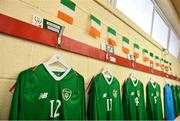 11 October 2019; A view of the shirt assigned to Harvey Neville of Republic of Ireland in the dressing room ahead of the Under-19 International Friendly match between Republic of Ireland and Denmark at The Showgrounds in Sligo. Photo by Sam Barnes/Sportsfile