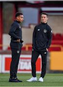 11 October 2019; Republic of Ireland players Lewis Richards, left, and Harvey Neville, inspect the pitch ahead of the Under-19 International Friendly match between Republic of Ireland and Denmark at The Showgrounds in Sligo. Photo by Sam Barnes/Sportsfile