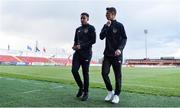 11 October 2019; Republic of Ireland players Lewis Richards, left, and Harvey Neville, leave the field following a pitch inspection ahead of the Under-19 International Friendly match between Republic of Ireland and Denmark at The Showgrounds in Sligo. Photo by Sam Barnes/Sportsfile