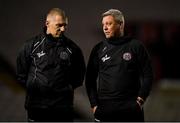 11 October 2019; Bohemians manager Keith Long, right, and assistant manager Trevor Croly prior to the SSE Airtricity League Premier Division match between Bohemians and Dundalk at Dalymount Park in Dublin. Photo by Eóin Noonan/Sportsfile