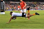 11 October 2019; Rhyno Smith of Toyota Cheetahs scores a try for his side during the Guinness PRO14 Round 3 match between Toyota Cheetahs and Munster at Toyota Stadium in Bloemfontein, South Africa. Photo by Johan Pretorius/Sportsfile