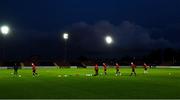 11 October 2019; Longford Town players warm-up before the SSE Airtricity League First Division Promotion / Relegation Play-Off Series Second Leg match between Longford Town and Cabinteely at City Calling Stadium in Longford. Photo by Piaras Ó Mídheach/Sportsfile