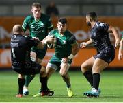 11 October 2019; Tiernan O'Halloran of Connacht in action against Brok Harris of Dragons during the Guinness PRO14 Round 3 match between Dragons and Connacht at Rodney Parade in Newport, Wales. Photo by Chris Fairweather/Sportsfile