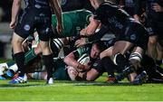 11 October 2019; Gavin Thornbury of Connacht scores a try during the Guinness PRO14 Round 3 match between Dragons and Connacht at Rodney Parade in Newport, Wales. Photo by Chris Fairweather/Sportsfile