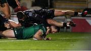 11 October 2019; Matt Healy of Connacht scores a try during the Guinness PRO14 Round 3 match between Dragons and Connacht at Rodney Parade in Newport, Wales. Photo by Chris Fairweather/Sportsfile