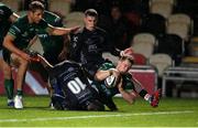 11 October 2019; Matt Healy of Connacht scores a try during the Guinness PRO14 Round 3 match between Dragons and Connacht at Rodney Parade in Newport, Wales. Photo by Chris Fairweather/Sportsfile