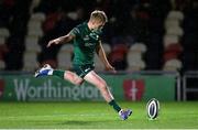 11 October 2019; Conor Fitzgerald of Connacht kicks the conversion during the Guinness PRO14 Round 3 match between Dragons and Connacht at Rodney Parade in Newport, Wales. Photo by Chris Fairweather/Sportsfile