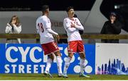 11 October 2019; Ahmed Daghim of Denmark, right,  celebrates with Anis Ben Slimane after scoring his side's first goal of the game during the Under-19 International Friendly match between Republic of Ireland and Denmark at The Showgrounds in Sligo. Photo by Sam Barnes/Sportsfile