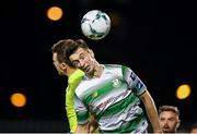 11 October 2019; Neil Farrigua of Shamrock Rovers in action against Tony McNamee of Finn Harps during the SSE Airtricity League Premier Division match between Shamrock Rovers and Finn Harps at Tallaght Stadium in Dublin. Photo by Matt Browne/Sportsfile