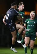11 October 2019; John Porch of Connacht takes out Ashton Hewitt of Dragons in the air during the Guinness PRO14 Round 3 match between Dragons and Connacht at Rodney Parade in Newport, Wales. Photo by Chris Fairweather/Sportsfile