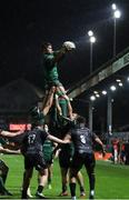 11 October 2019; Jarrad Butler of Connacht takes the line out ball during the Guinness PRO14 Round 3 match between Dragons and Connacht at Rodney Parade in Newport, Wales. Photo by Gareth Everett/Sportsfile