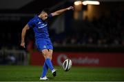 11 October 2019; Ross Byrne of Leinster kicks a conversion during the Guinness PRO14 Round 3 match between Leinster and Edinburgh at the RDS Arena in Dublin. Photo by Harry Murphy/Sportsfile