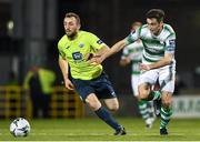 11 October 2019; Neil Farrigua of Shamrock Rovers in action against Colm Deasy of Finn Harps during the SSE Airtricity League Premier Division match between Shamrock Rovers and Finn Harps at Tallaght Stadium in Dublin. Photo by Matt Browne/Sportsfile