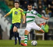 11 October 2019; Graham Burke of Shamrock Rovers has a shot at goal during the SSE Airtricity League Premier Division match between Shamrock Rovers and Finn Harps at Tallaght Stadium in Dublin. Photo by Matt Browne/Sportsfile