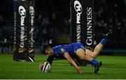 11 October 2019; Rowan Osborne of Leinster dives over to score his side's sixth try during the Guinness PRO14 Round 3 match between Leinster and Edinburgh at the RDS Arena in Dublin. Photo by Ramsey Cardy/Sportsfile