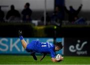11 October 2019; Rowan Osborne of Leinster goes over to score his side's sixth try during the Guinness PRO14 Round 3 match between Leinster and Edinburgh at the RDS Arena in Dublin. Photo by Harry Murphy/Sportsfile