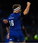 11 October 2019; James Tracy of Leinster celebrates a try by Rowan Osborne, right, during the Guinness PRO14 Round 3 match between Leinster and Edinburgh at the RDS Arena in Dublin. Photo by Ramsey Cardy/Sportsfile