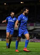 11 October 2019; Jamison Gibson-Park, right, and James Lowe of Leinster celebrate their side's fifth try during the Guinness PRO14 Round 3 match between Leinster and Edinburgh at the RDS Arena in Dublin. Photo by Harry Murphy/Sportsfile