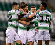 11 October 2019; Greg Bolger of Shamrock Rovers celebrates scoring his side's first goal with team-mates during the SSE Airtricity League Premier Division match between Shamrock Rovers and Finn Harps at Tallaght Stadium in Dublin. Photo by Matt Browne/Sportsfile