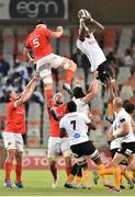 11 October 2019; Sintu Manjezi of Toyota Cheetah wins possession in the lineout during the Guinness PRO14 Round 3 match between Toyota Cheetahs and Munster at Toyota Stadium in Bloemfontein, South Africa. Photo by Johan Pretorius/Sportsfile