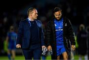 11 October 2019; Leinster Communications Manager Marcus Ó Buachalla and Jamison Gibson-Park of Leinster during the Guinness PRO14 Round 3 match between Leinster and Edinburgh at the RDS Arena in Dublin. Photo by Ramsey Cardy/Sportsfile