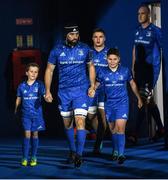 11 October 2019; Leinster captain Scott Fardy with matchday mascots 8 year old Robert Slattery, from Terenure, Dublin, and 10 year old Herbie Boyle, from Donnybrook, Dublin, ahead of the Guinness PRO14 Round 3 match between Leinster and Edinburgh at the RDS Arena in Dublin. Photo by Ramsey Cardy/Sportsfile