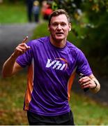 12 October 2019; Vhi ambassador and Olympian David Gillick pictured at the Monaghan Town parkrun, Rossmore Forest Park, Gortnakeegan, Monaghan, where Vhi hosted a special event to celebrate their partnership with parkrun Ireland. Vhi ambassador and Olympian David Gillick was on hand to lead the warm up for parkrun participants before completing the 5km free event. Parkrunners enjoyed refreshments post event at the Vhi Rehydrate, Relax, Refuel and Reward areas. parkrun in partnership with Vhi support local communities in organising free, weekly, timed 5k runs every Saturday at 9.30am. To register for a parkrun near you visit www.parkrun.ie. Photo by Piaras Ó Mídheach/Sportsfile