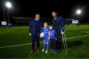 11 October 2019; Matchday mascot 8 year old Robert Slattery, from Terenure, Dublin, with Leinster players Bryan Byrne and Barry Daly ahead of the Guinness PRO14 Round 3 match between Leinster and Edinburgh at the RDS Arena in Dublin. Photo by Ramsey Cardy/Sportsfile