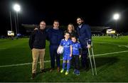 11 October 2019; Matchday mascot 8 year old Robert Slattery, from Terenure, Dublin, with Leinster players Bryan Byrne and Barry Daly ahead of the Guinness PRO14 Round 3 match between Leinster and Edinburgh at the RDS Arena in Dublin. Photo by Ramsey Cardy/Sportsfile