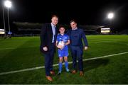 11 October 2019; Matchday mascot 10 year old Herbie Boyle, from Donnybrook, with Leinster players Bryan Byrne and Ciarán Frawley ahead of the Guinness PRO14 Round 3 match between Leinster and Edinburgh at the RDS Arena in Dublin. Photo by Ramsey Cardy/Sportsfile