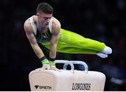 12 October 2019; Rhys McClenaghan of Ireland competing for a bronze medal in the pommel-horse final during the 49th FIG Artistic Gymnastics World Championships at Stuttgart in Germany. Photo by Thomas Schreyer/Sportsfile